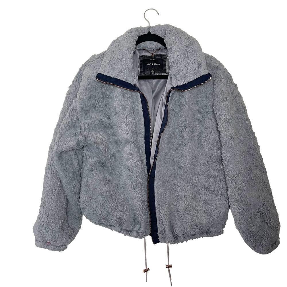 Lucky Brand Gray Faux Fur Zip Up Fully Lined Jacket Size Medium